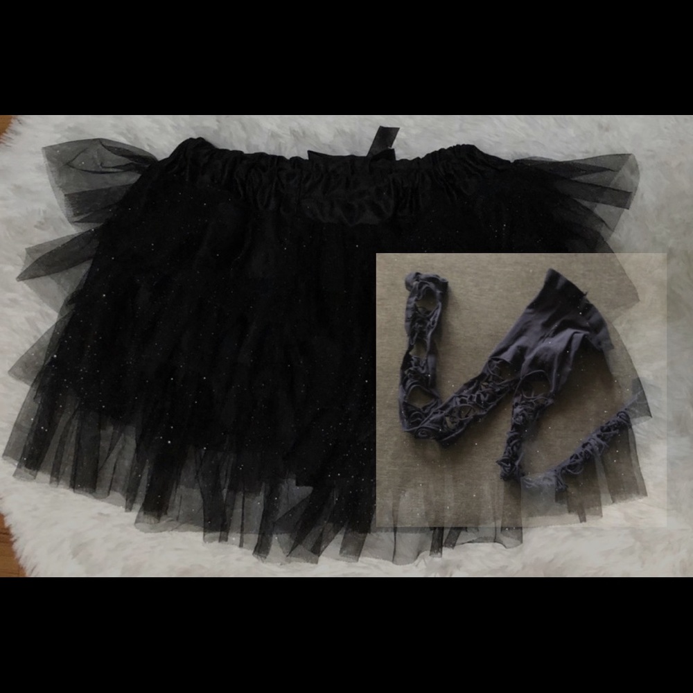 Black glitter skirt and cut out hose